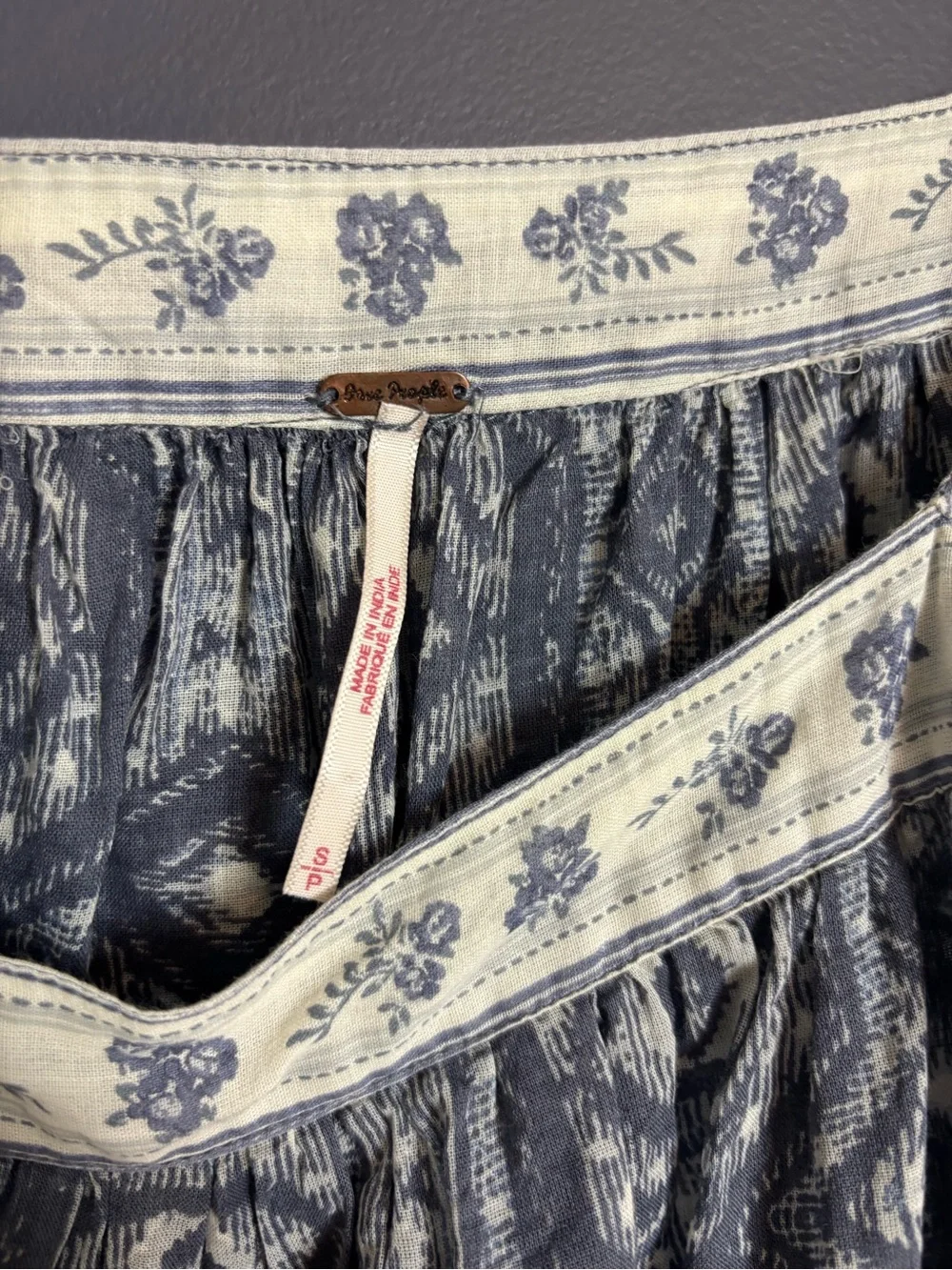 Free People Mostly Meadow Blouse Small Blue White Peasant Summer Cottagecore